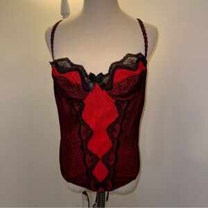 Intimate Attitudes 40 Vintage Red Black Corset Bustier Lingerie Bra Top